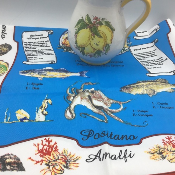Italy Capri Water/Wine Jug With Lemons Design & Kitchen Towel w local fish - Picture 5 of 11